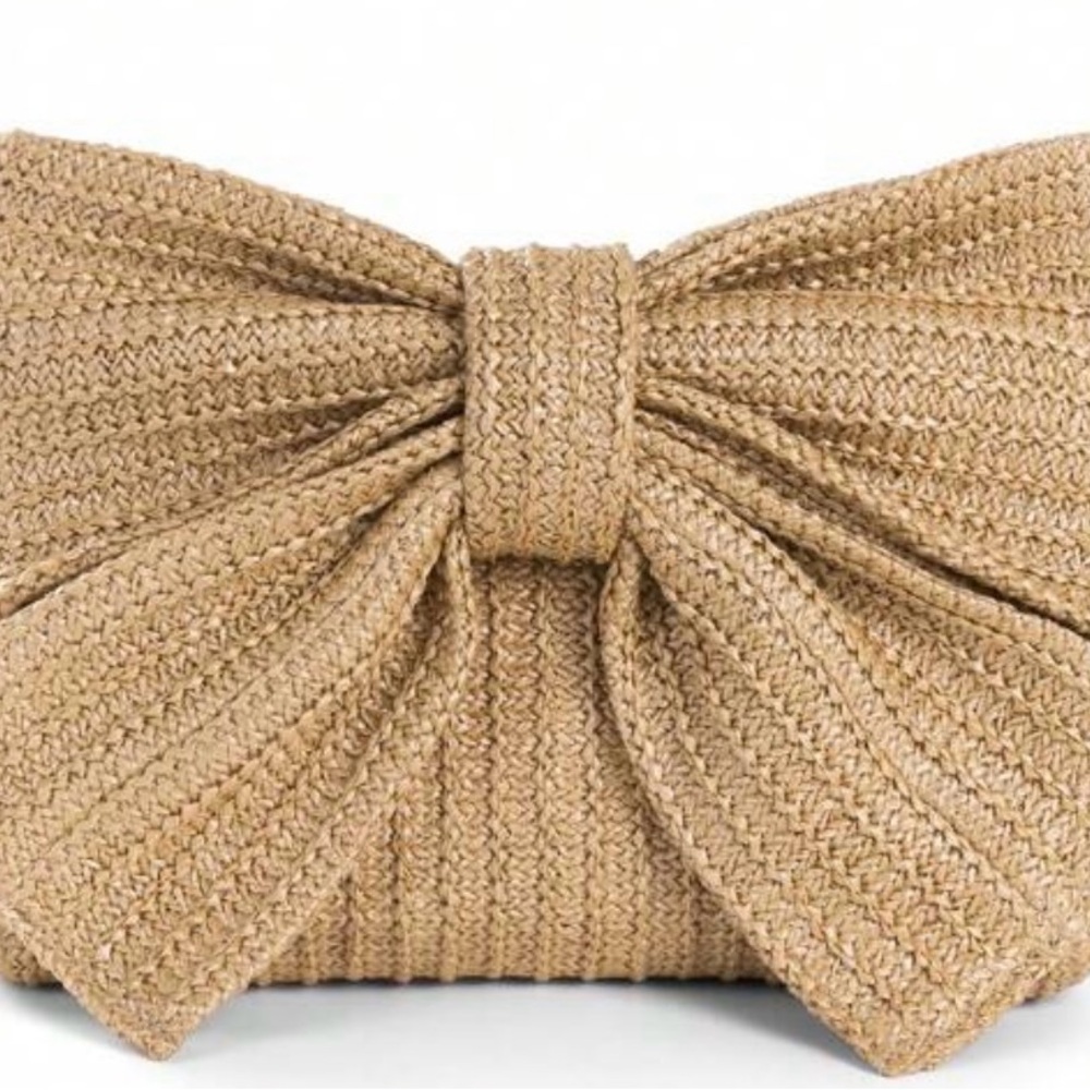 Shein formal oversized bow woven tan lightweight shoulder bag clutch purse - Picture 2 of 6
